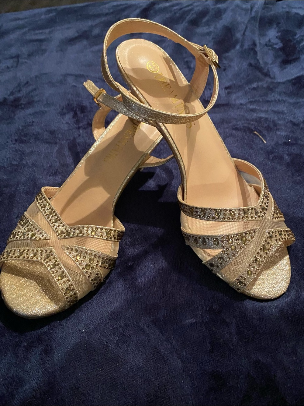 Crystal-Embellished Rose Gold Ankle-Strap Heels